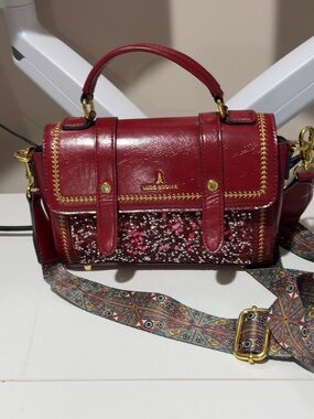 Red Top-Handle Glitter Crossbody Bag